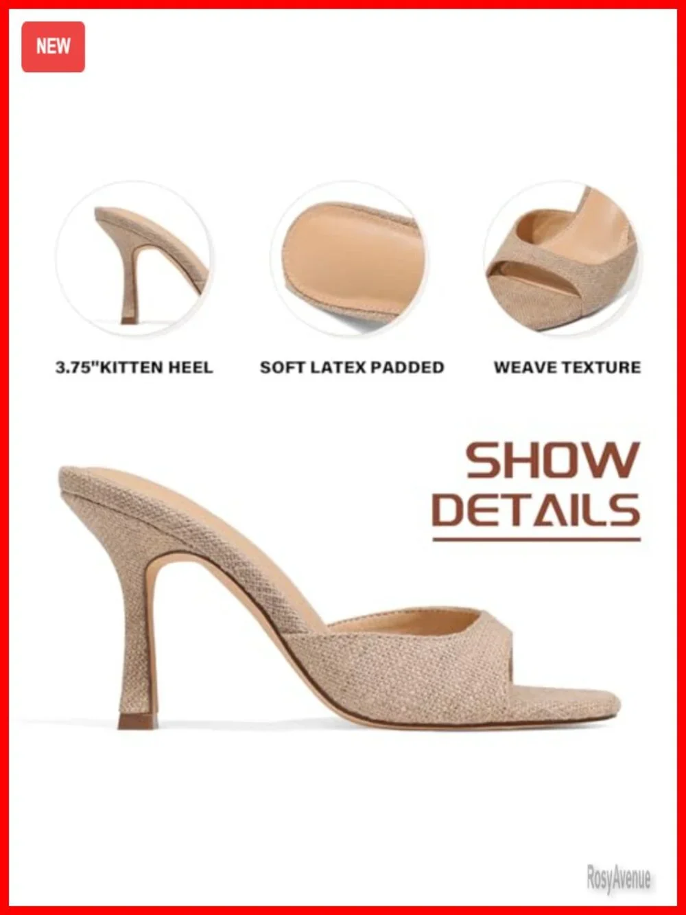 Espadrille Kitten Heel Open Toe Slide Sandals Stiletto Heeled Dress Sandals